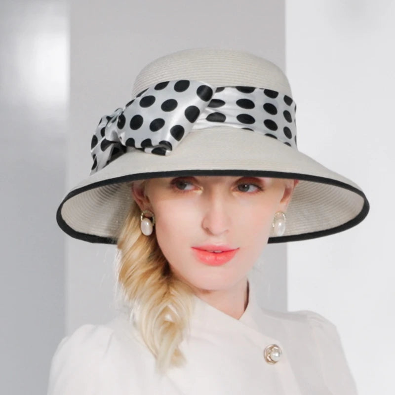 EE 7313 Summer/Original Design/Leisure/Big Bowknot/Dots/Casual/Daily Wear/Sun Protection/Sunbonnet/Straw Hat/Polyester Hat