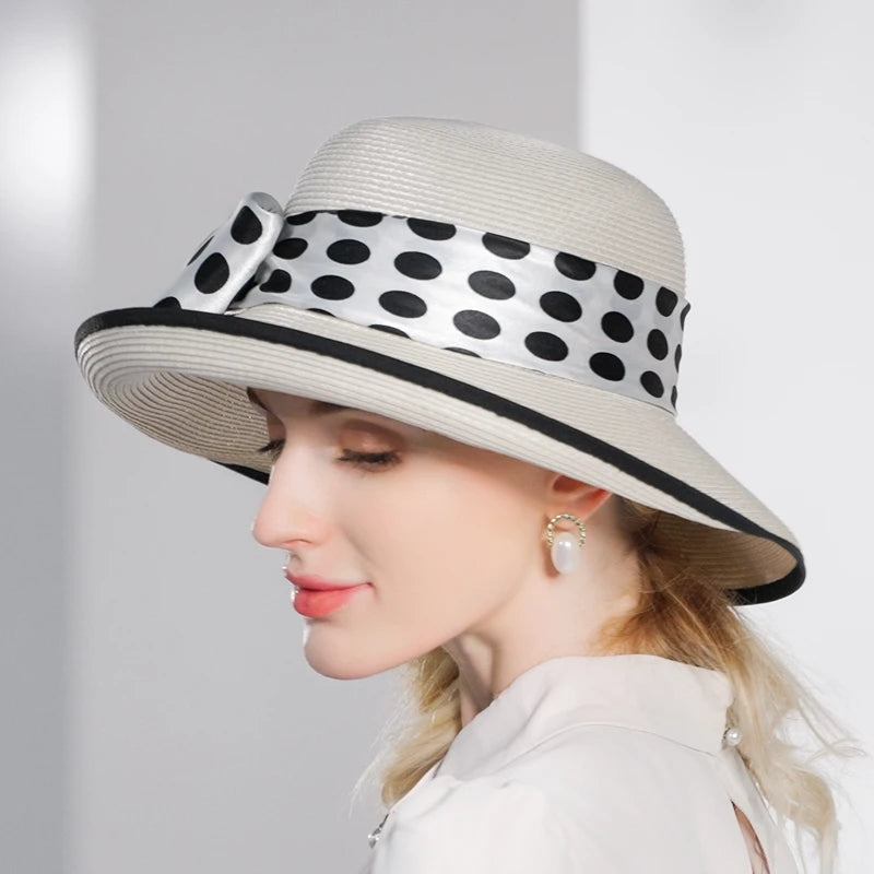 EE 7313 Summer/Original Design/Leisure/Big Bowknot/Dots/Casual/Daily Wear/Sun Protection/Sunbonnet/Straw Hat/Polyester Hat