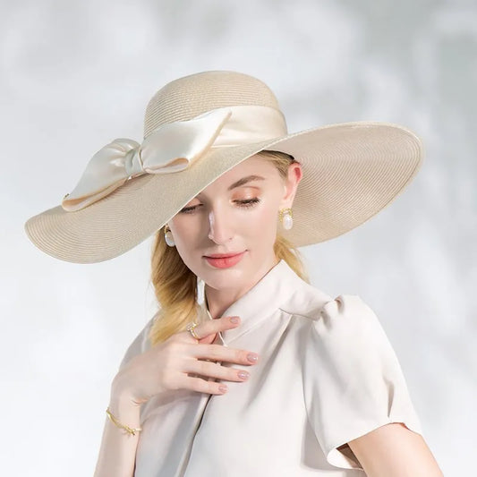 EE 7315 Summer New Fashion Elegant Temperament Goddess Travels with Wooden Ear Edge Bow Shade Hat Children's Summer