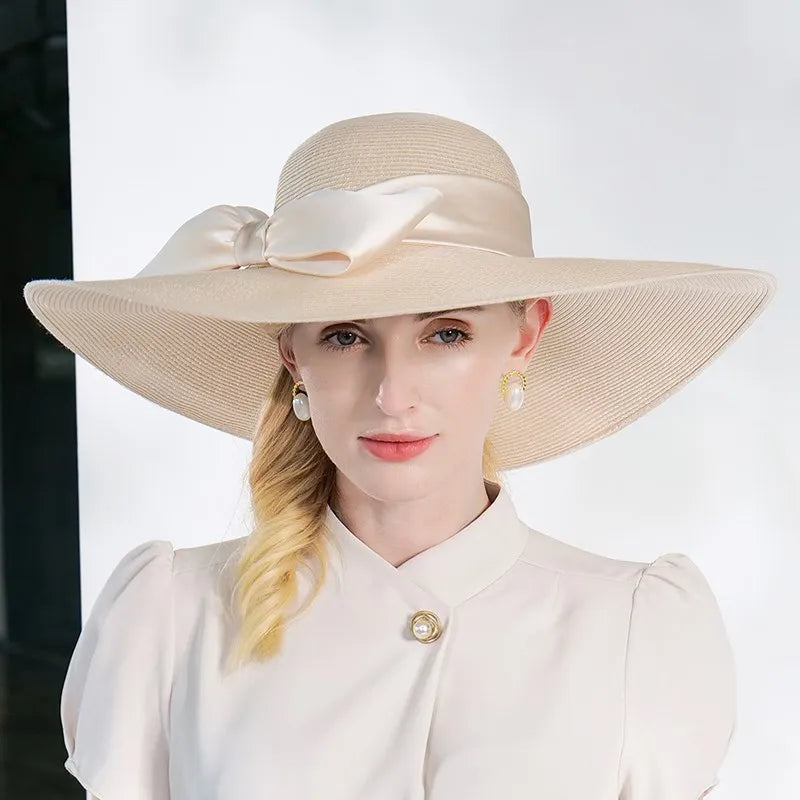 EE 7315 Summer New Fashion Elegant Temperament Goddess Travels with Wooden Ear Edge Bow Shade Hat Children's Summer