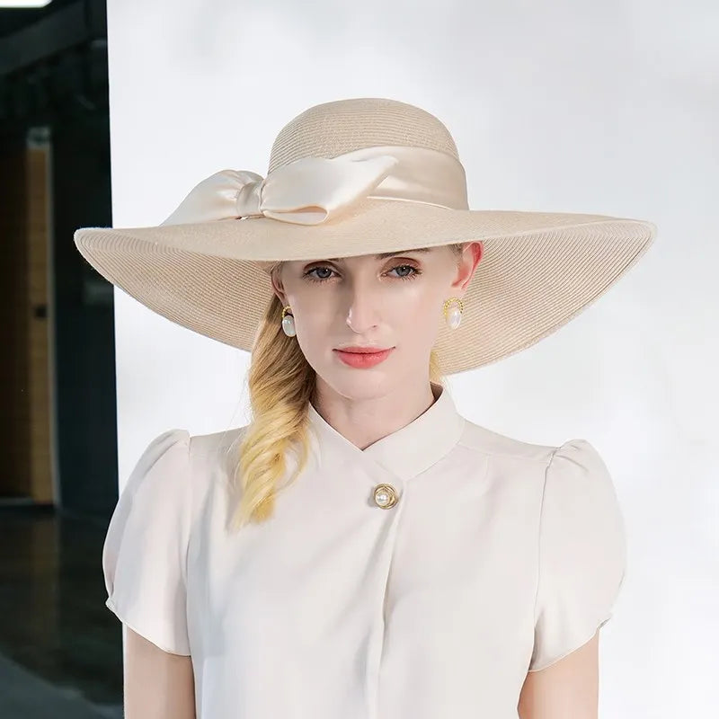 EE 7315 Summer New Fashion Elegant Temperament Goddess Travels with Wooden Ear Edge Bow Shade Hat Children's Summer