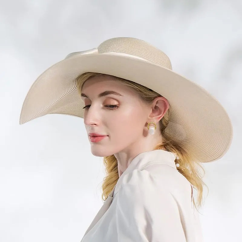 EE 7315 Summer New Fashion Elegant Temperament Goddess Travels with Wooden Ear Edge Bow Shade Hat Children's Summer