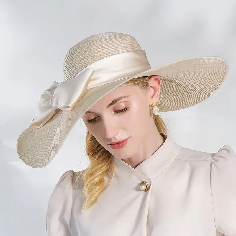 EE 7315 Summer New Fashion Elegant Temperament Goddess Travels with Wooden Ear Edge Bow Shade Hat Children's Summer
