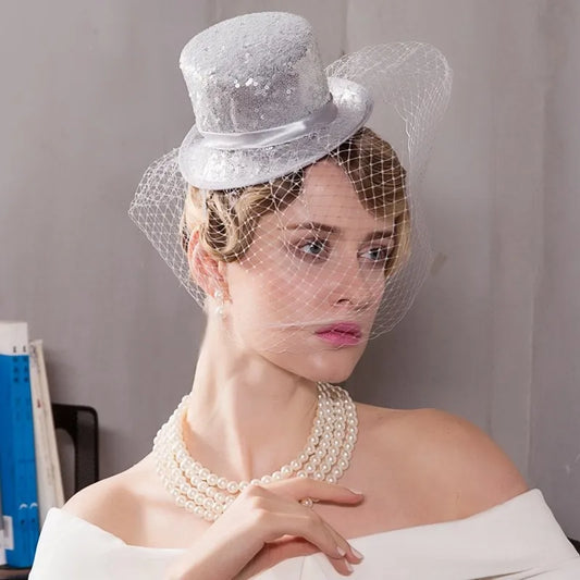 EE spring/summer 2234 new Europe and the United States on the small sequins party hat hat female elegant joker veil yarn network