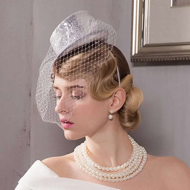EE spring/summer 2234 new Europe and the United States on the small sequins party hat hat female elegant joker veil yarn network