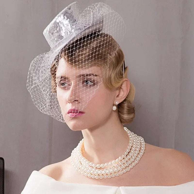 EE spring/summer 2234 new Europe and the United States on the small sequins party hat hat female elegant joker veil yarn network