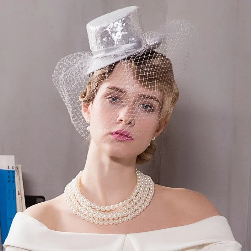 EE spring/summer 2234 new Europe and the United States on the small sequins party hat hat female elegant joker veil yarn network
