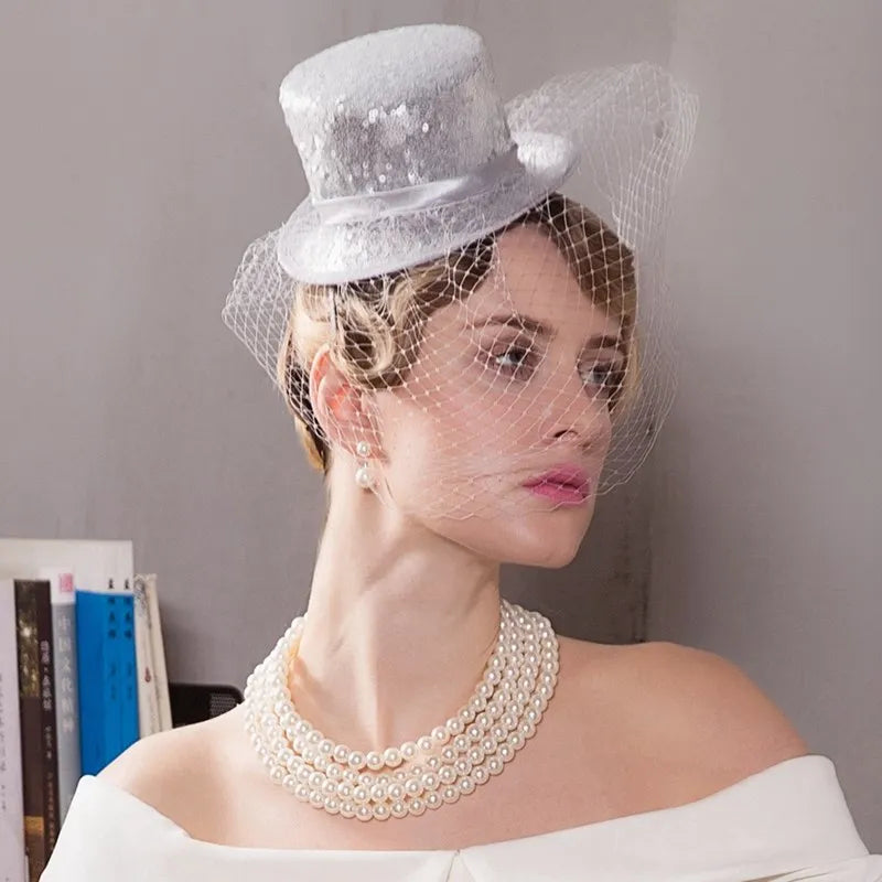 EE spring/summer 2234 new Europe and the United States on the small sequins party hat hat female elegant joker veil yarn network