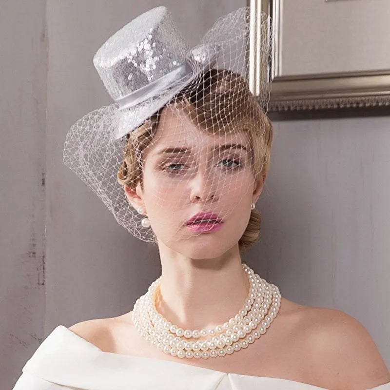 EE spring/summer 2234 new Europe and the United States on the small sequins party hat hat female elegant joker veil yarn network