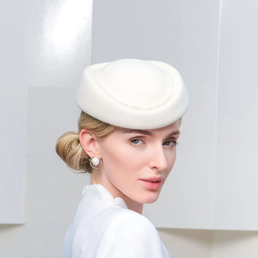 Elegant 100% Wool Pillbox Hat Wedding Evening Party Elegant Wedding With White Pearl Cap Headpiece Headwear 3045