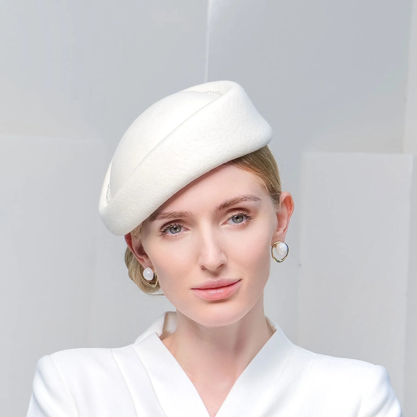 Elegant 100% Wool Pillbox Hat Wedding Evening Party Elegant Wedding With White Pearl Cap Headpiece Headwear 3045
