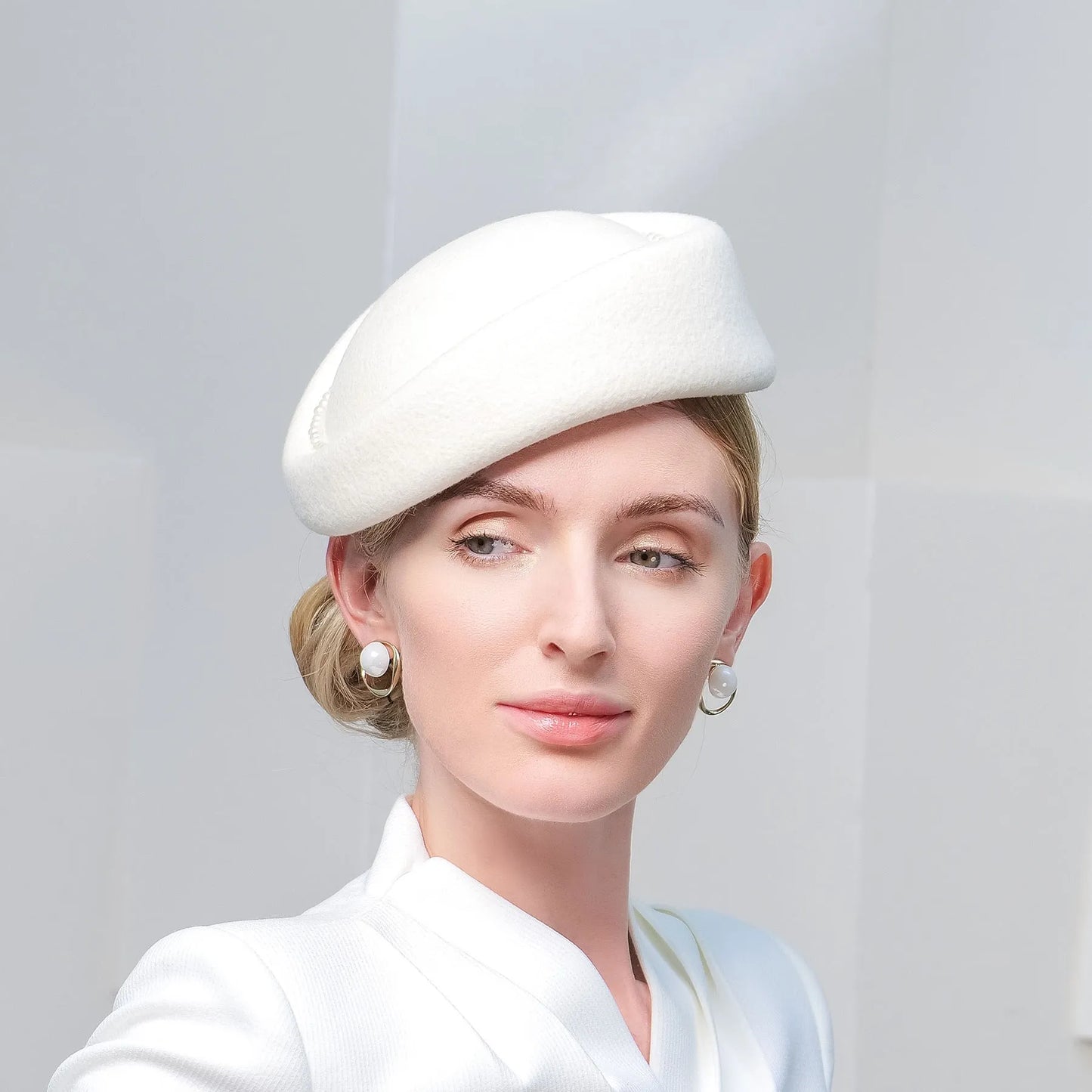 Elegant 100% Wool Pillbox Hat Wedding Evening Party Elegant Wedding With White Pearl Cap Headpiece Headwear 3045
