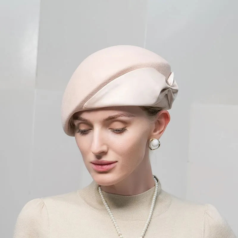 Women's Elegant Winter Wool With Bowknot Tea Party/Cocktail Beret Hats 3127