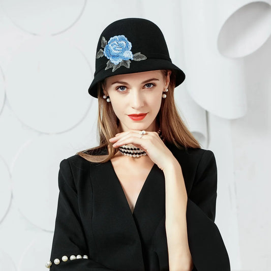 EE5042 autumn and winter new embroidered wool hat British casual retro adult top hat tide hat female winter