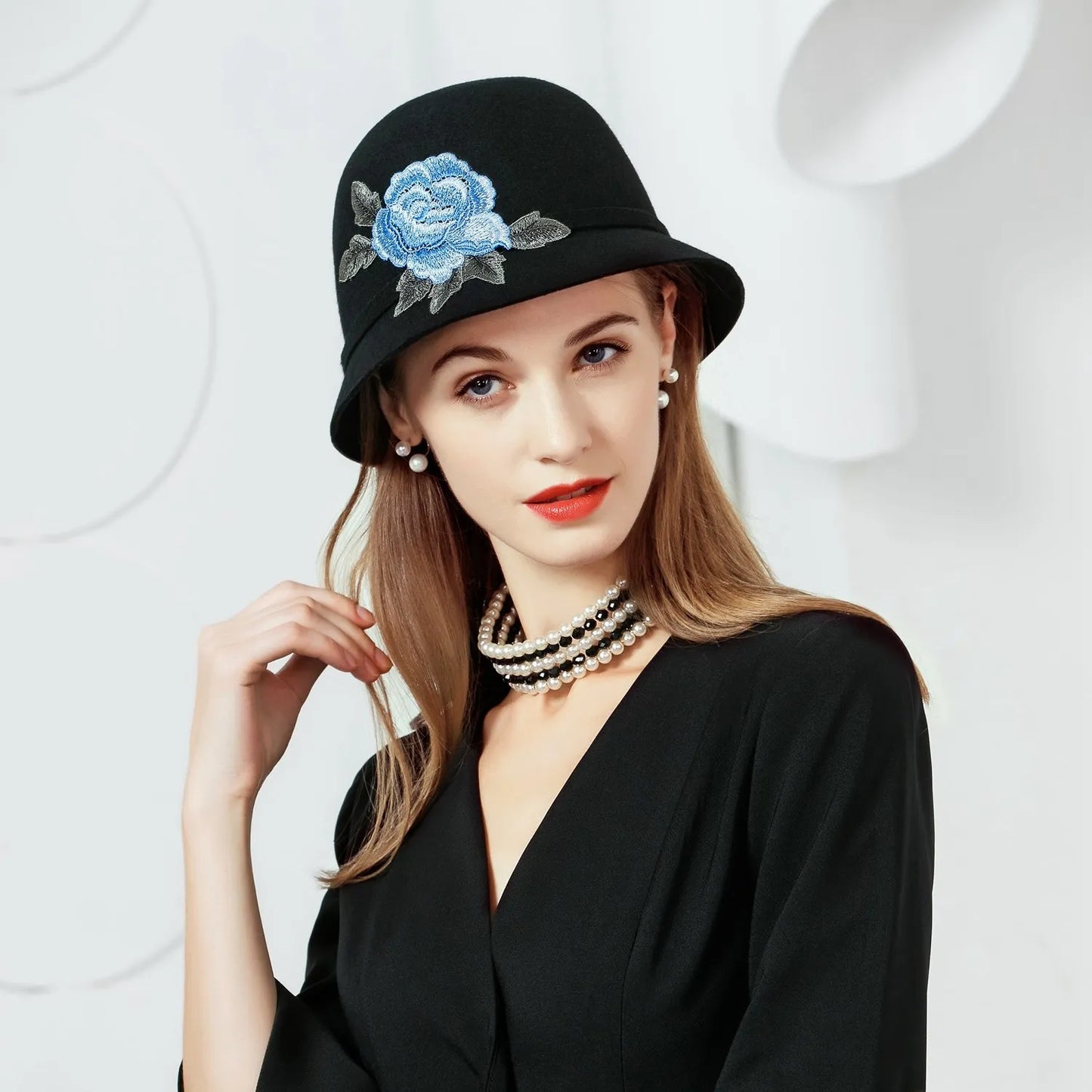 EE5042 autumn and winter new embroidered wool hat British casual retro adult top hat tide hat female winter