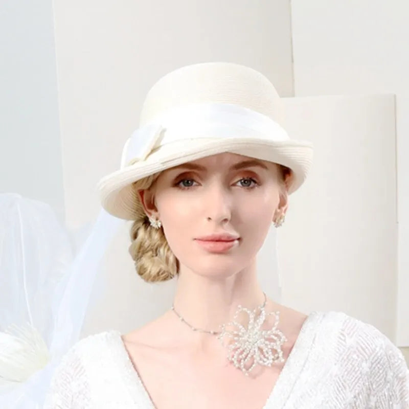 EE7066 Spring/Summer New Product Bowtie Women's Travel Elegant Leisure Hat