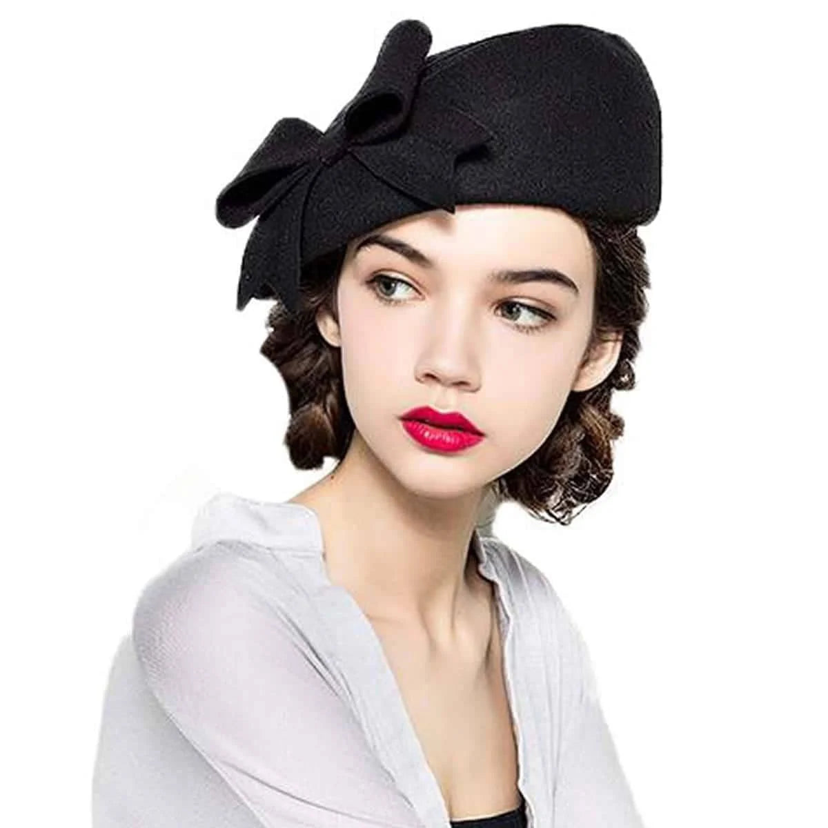 FADVES 100% Wool Beanie Hat French Dress Beret Winter Hat Vintage Fascinator Hats
