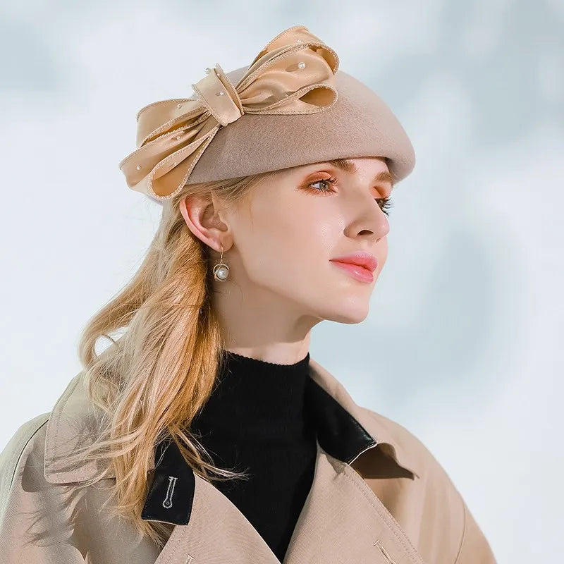 Ms 3138  EE winter wool hat elegant new joker bowknot hat female winter hat