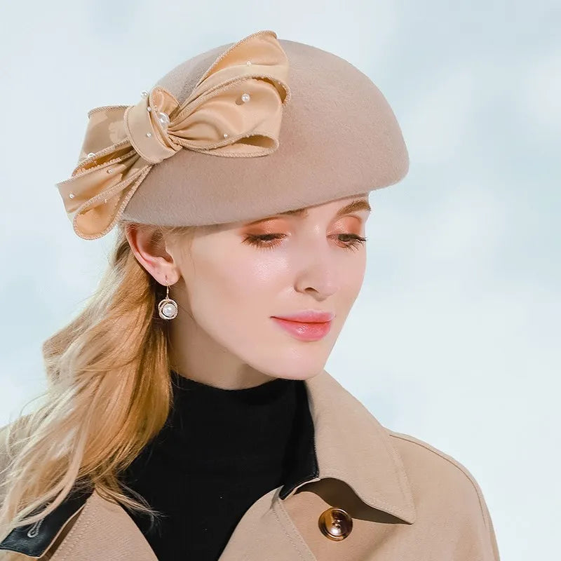Ms 3138  EE winter wool hat elegant new joker bowknot hat female winter hat