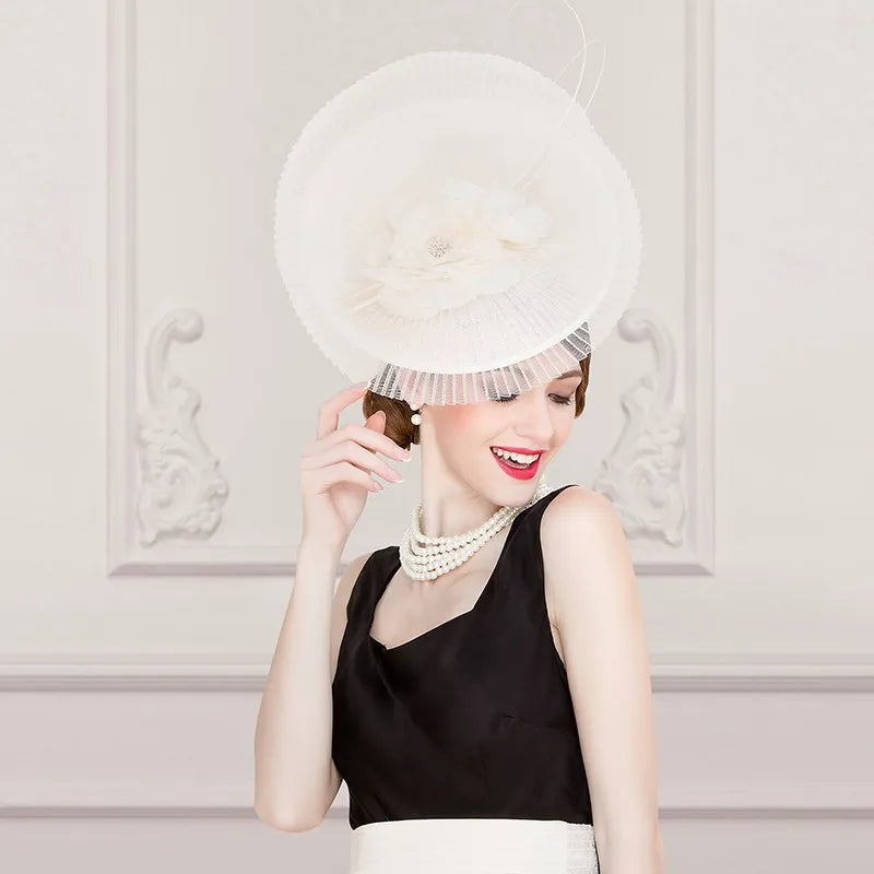 Ms EE 2311 original design silk flower natural feathers English jockey club yarn small female summer hat hat