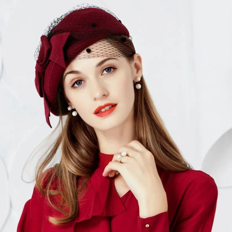 Ms EE 3048 new winter winter wool hat gauze beret female leisure joker hat
