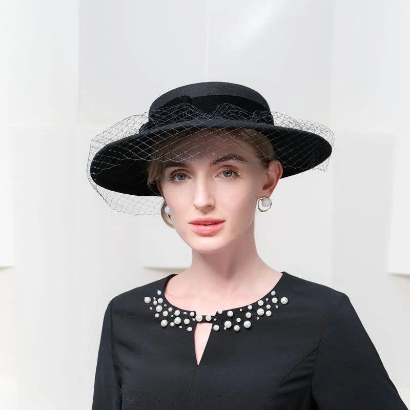 Ms EE 5267 qiu dong French elegant net shamao British Hepburn wind restoring ancient ways eaves wool trilby hat