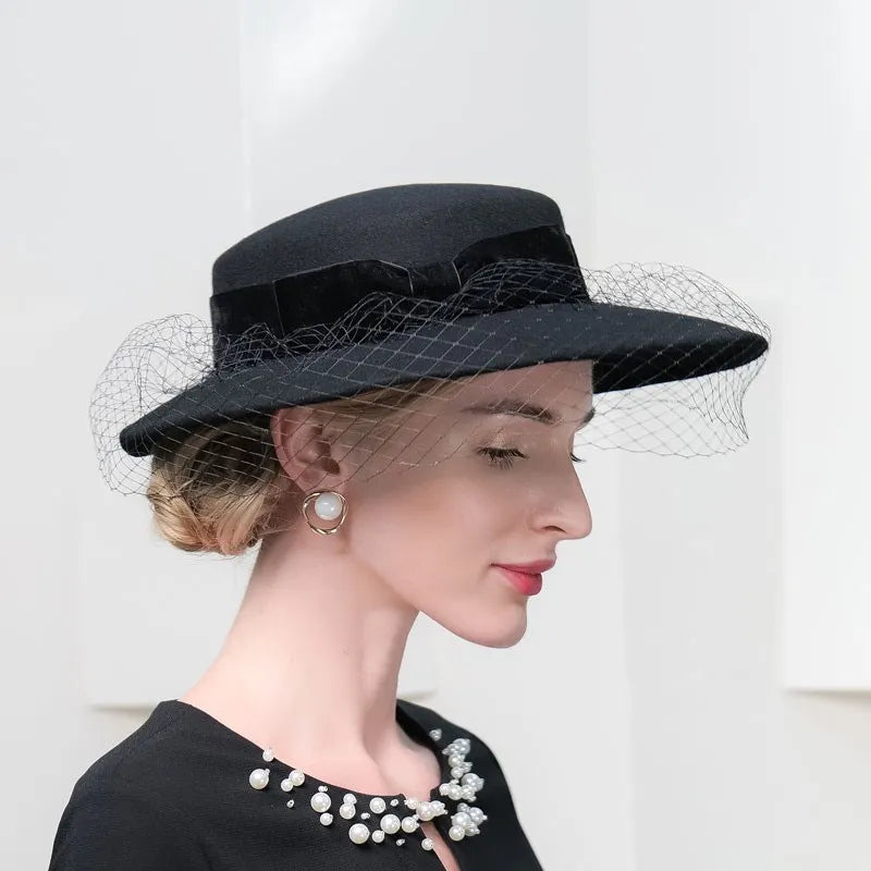 Ms EE 5267 qiu dong French elegant net shamao British Hepburn wind restoring ancient ways eaves wool trilby hat