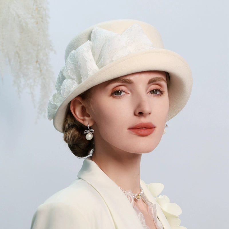 100% Wool Bowler / Cloche Hat Wedding Tea Party Elegant Wedding with Bowknot Fedora Hats