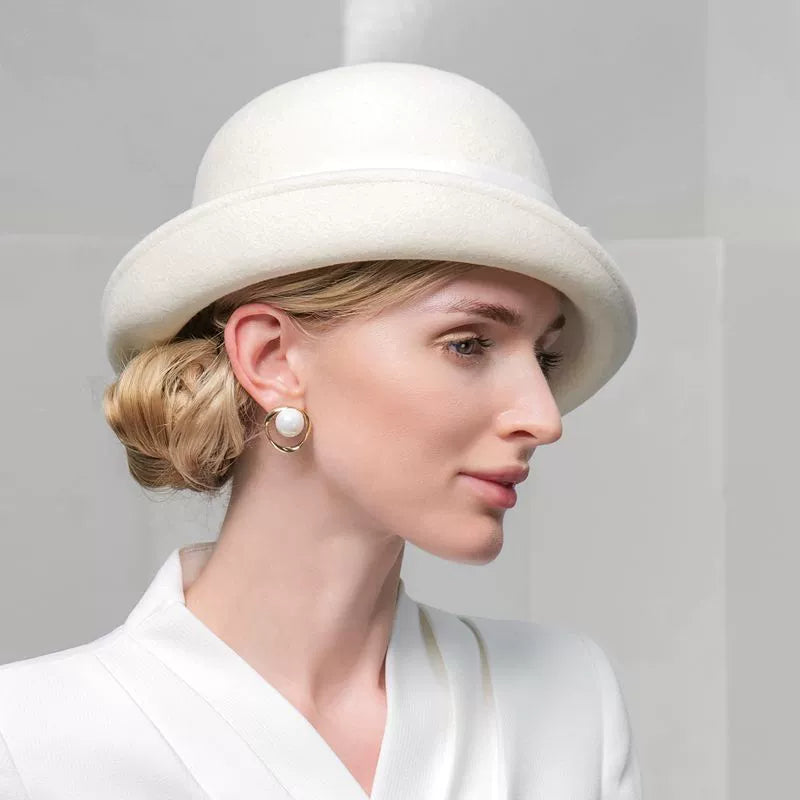 100% Wool Bowler Cloche Hat Fedora Hat Wedding Evening Party Elegant Wedding With Bowknot Cap