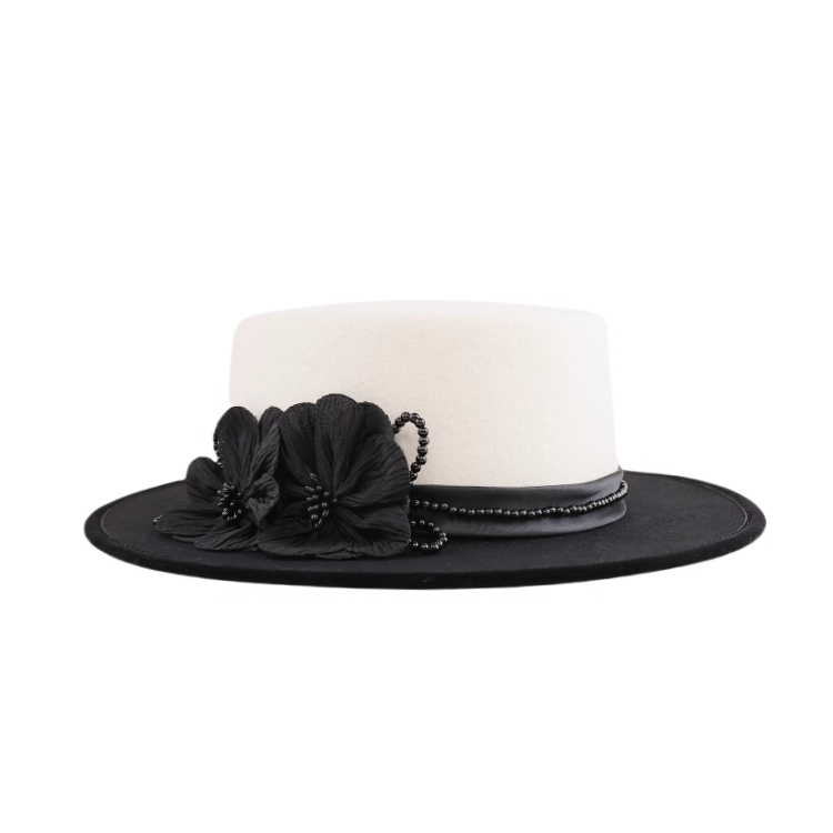 FADVES Elegant Women's Wide Brim Wool Felt Fedora Hat Classic Church Style 5070