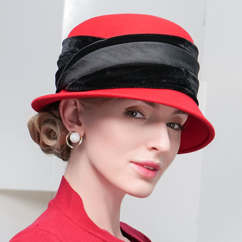 100% Wool Bowler Cloche Hat Wedding Church Hat Evening Party Elegant Fedora Hat
