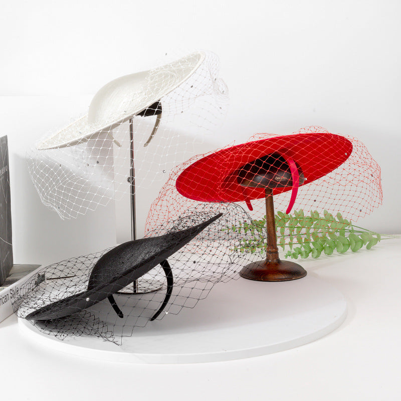 Women's Kentucky Derby Saucer Hats Rhinestone Veil Fascinators With Headband