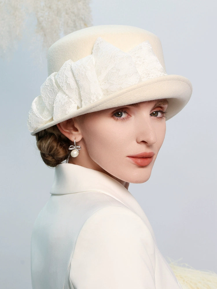 100% Wool Bowler / Cloche Hat Wedding Tea Party Elegant Wedding with Bowknot Fedora Hats