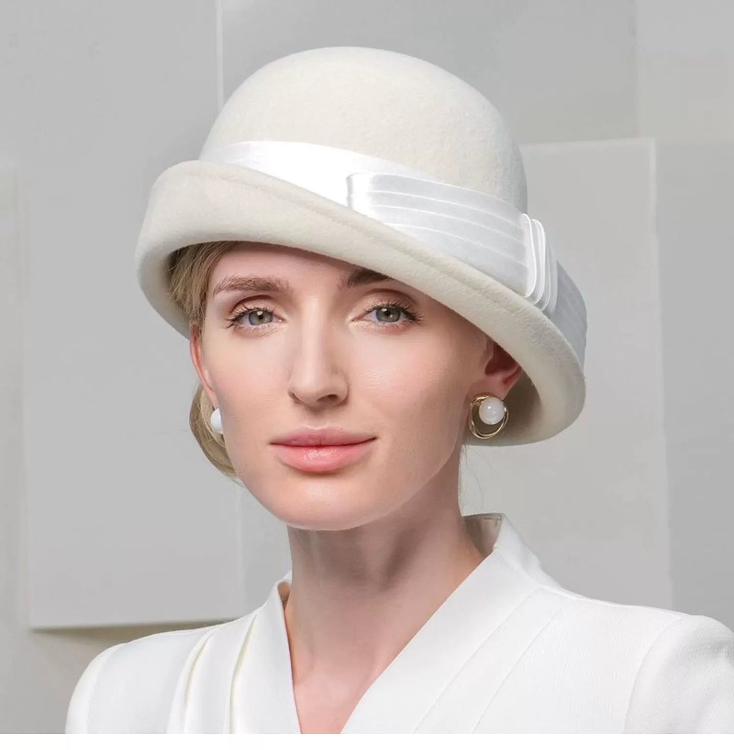 100% Wool Bowler Cloche Hat Fedora Hat Wedding Evening Party Elegant Wedding With Bowknot Cap