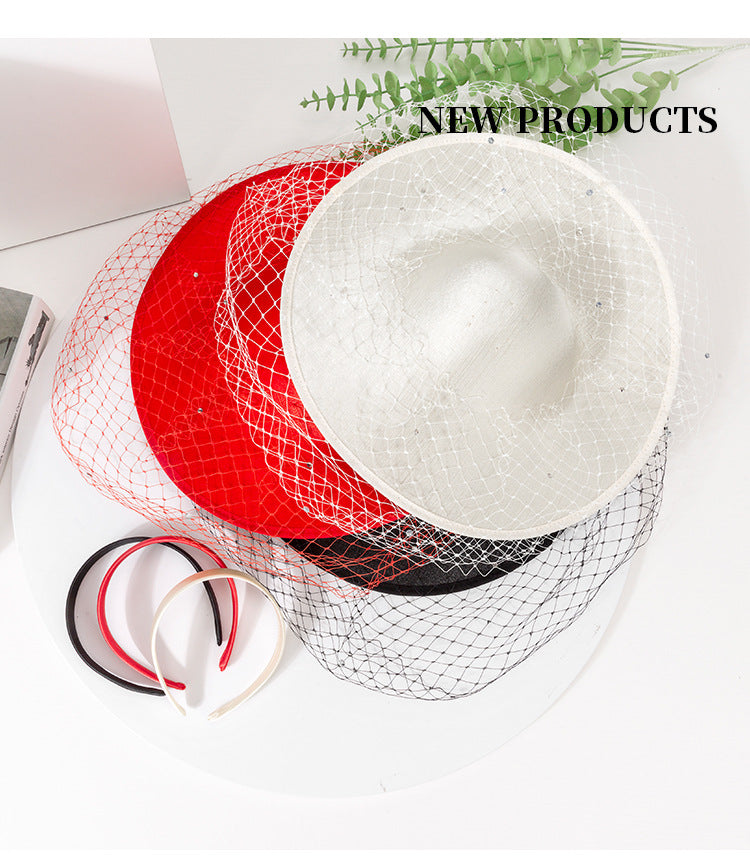 Women's Kentucky Derby Saucer Hats Rhinestone Veil Fascinators With Headband