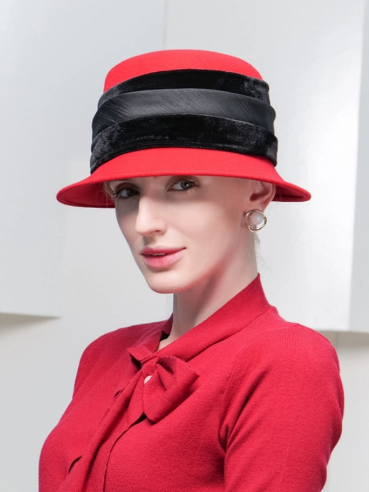 100% Wool Bowler Cloche Hat Wedding Church Hat Evening Party Elegant Fedora Hat