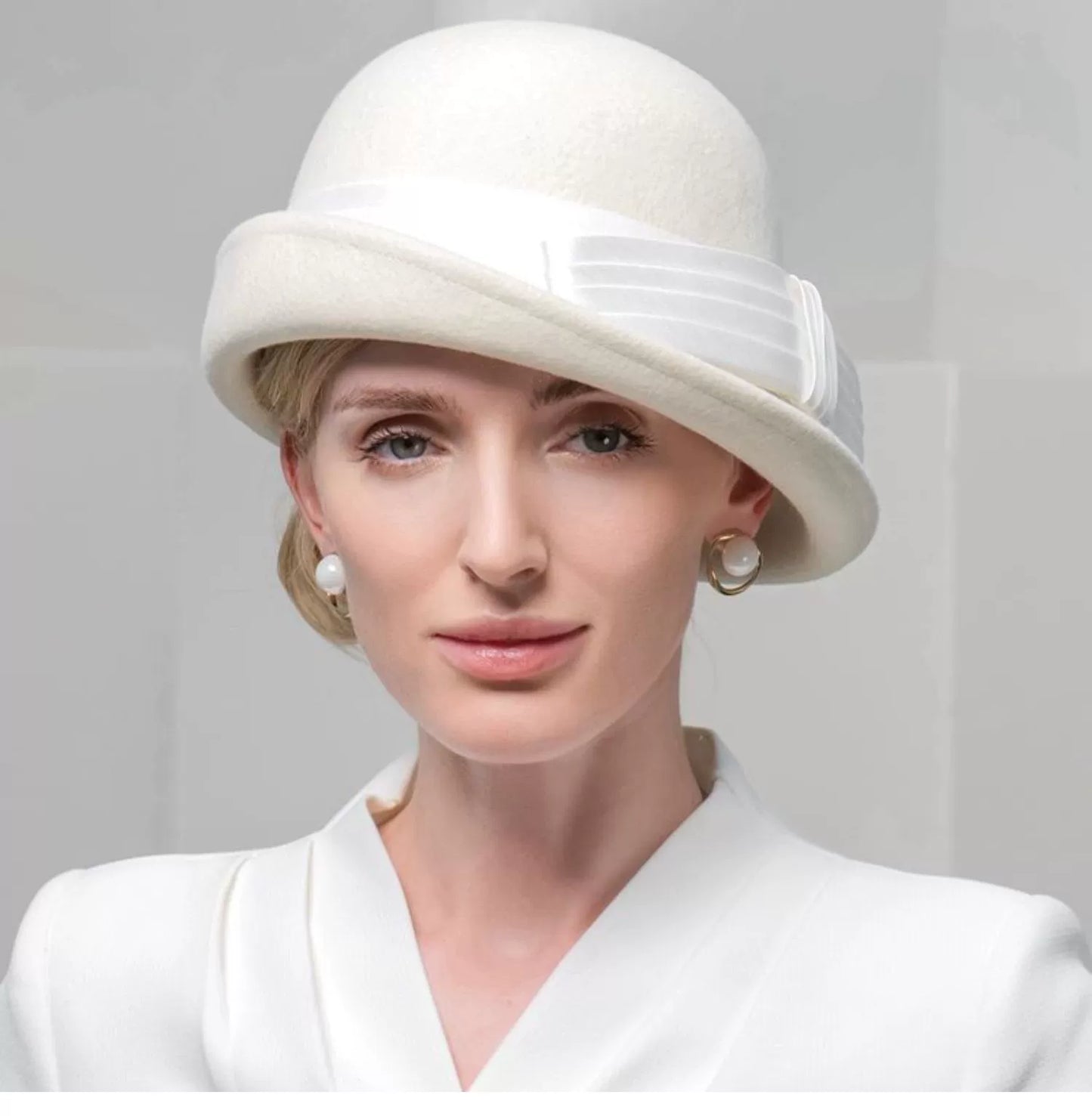 100% Wool Bowler Cloche Hat Fedora Hat Wedding Evening Party Elegant Wedding With Bowknot Cap