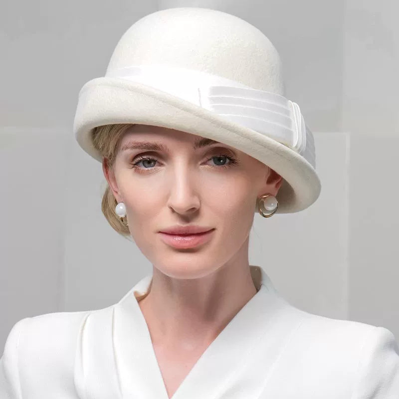 100% Wool Bowler Cloche Hat Fedora Hat Wedding Evening Party Elegant Wedding With Bowknot Cap