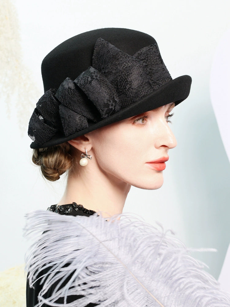 100% Wool Bowler / Cloche Hat Wedding Tea Party Elegant Wedding with Bowknot Fedora Hats
