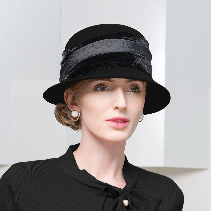 100% Wool Bowler Cloche Hat Wedding Church Hat Evening Party Elegant Fedora Hat