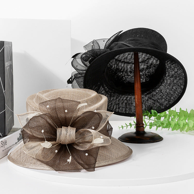 Elegant Sinamay Church Kentucky Derby Hats for Women Feather Bowler Hat Hair Accessory Banquet Cocktail Party