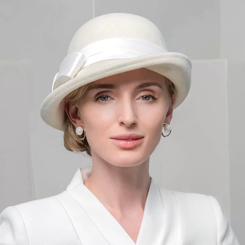 100% Wool Bowler Cloche Hat Fedora Hat Wedding Evening Party Elegant Wedding With Bowknot Cap
