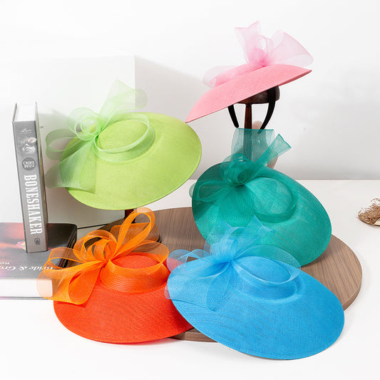 FADVES Women's Bow Sinamay Kentucky Derby Saucer Hats Fascinators With Headband