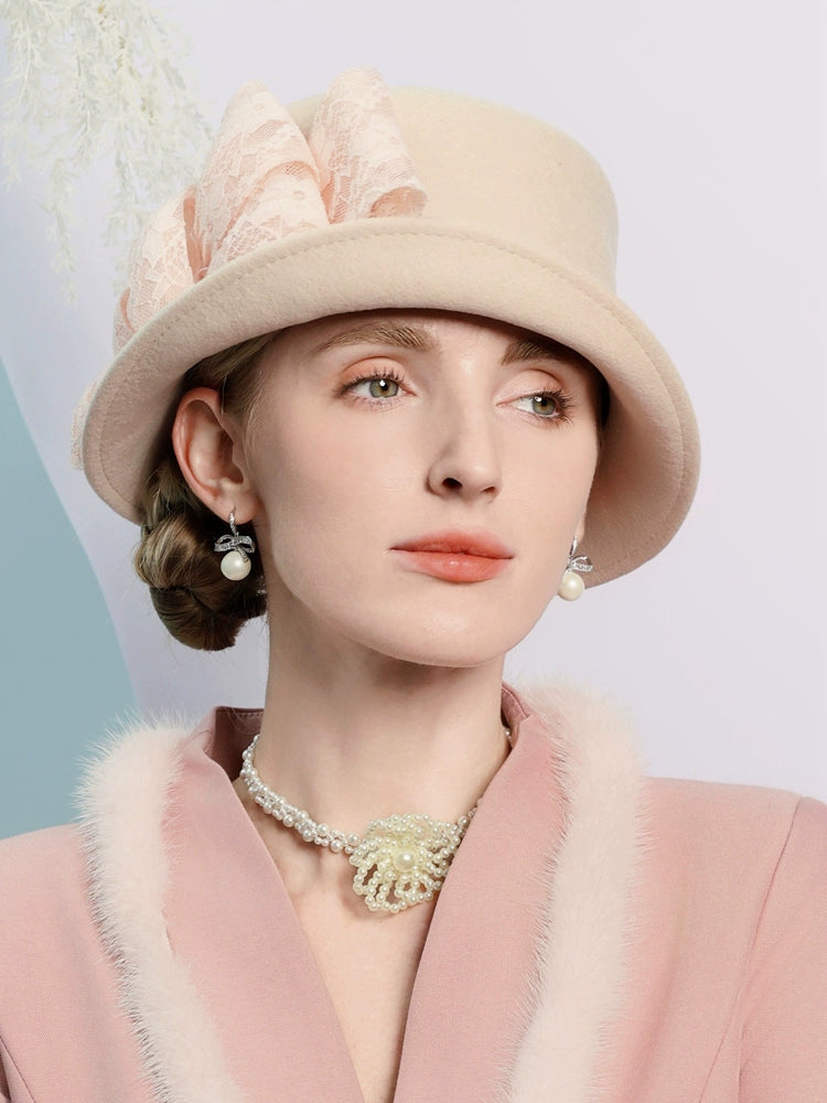 100% Wool Bowler / Cloche Hat Wedding Tea Party Elegant Wedding with Bowknot Fedora Hats