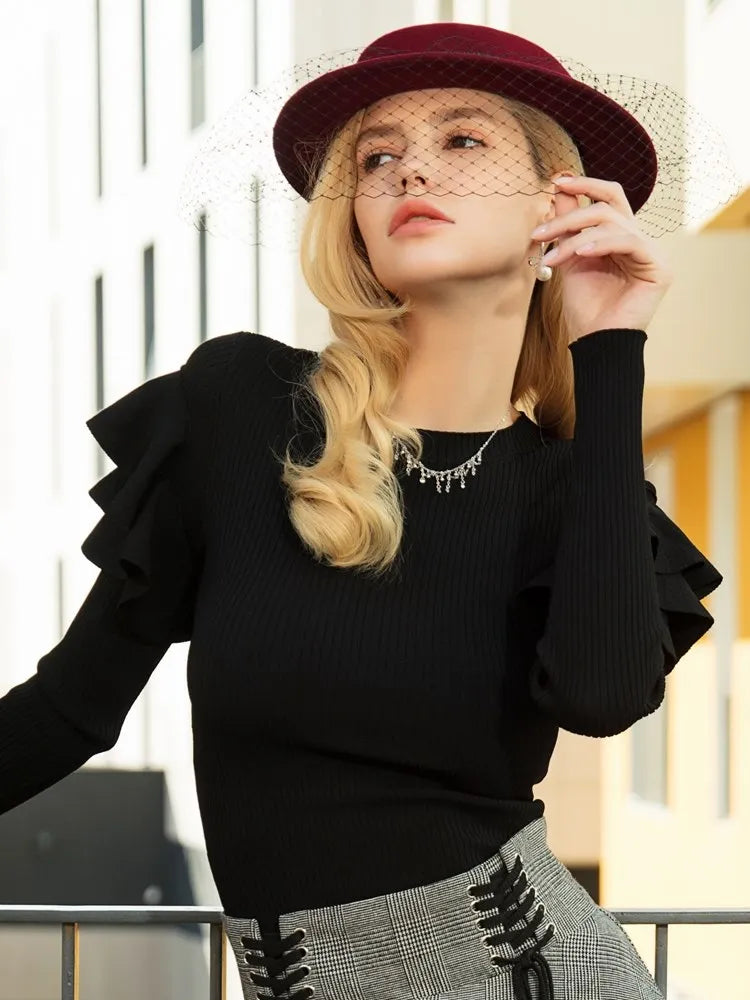 EE 5226 spring new woolen top hat yarn net hat women elegant everything with a little girl top hat