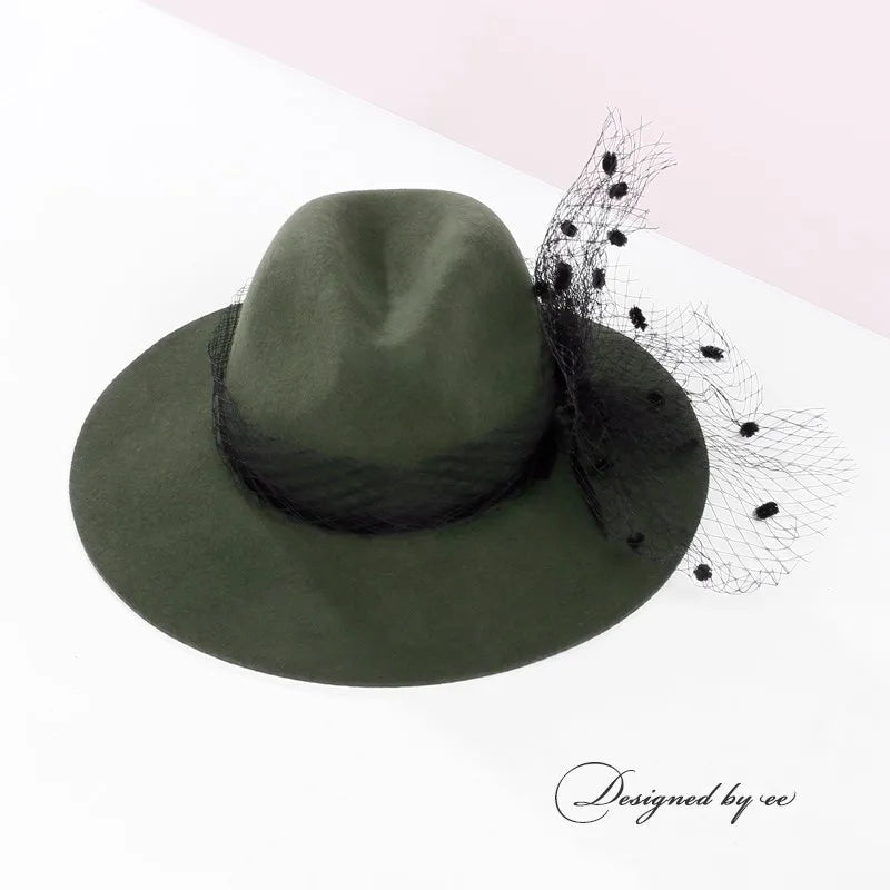 EE 5243 Wool adult top hat Australian wool Jazz hat large brim vintage mesh elegant winter hat lady