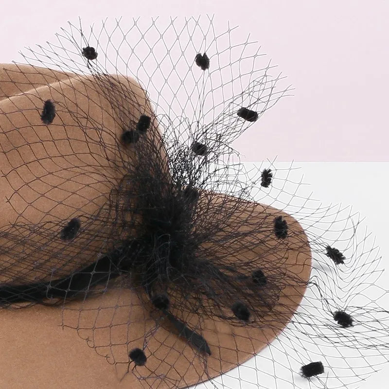 EE 5243 Wool adult top hat Australian wool Jazz hat large brim vintage mesh elegant winter hat lady