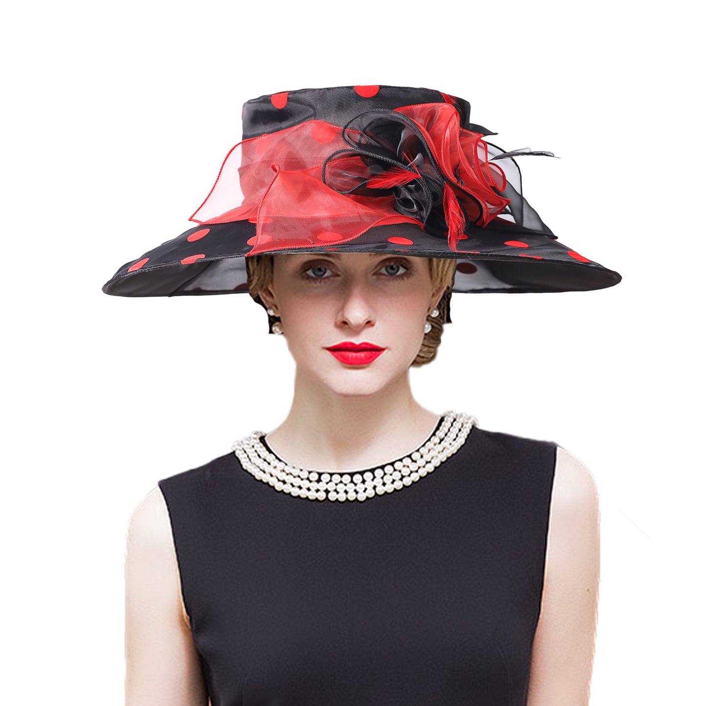 Women Church Hats Wide Brim Sun Derby Hat Organza Fascinators Kentucky Hats for Women Tea Party Wedding Hat 25013