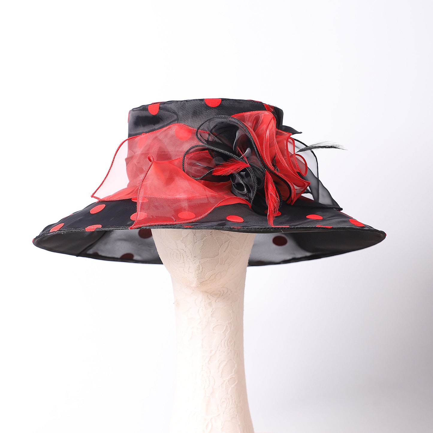 Women Church Hats Wide Brim Sun Derby Hat Organza Fascinators Kentucky Hats for Women Tea Party Wedding Hat 25013