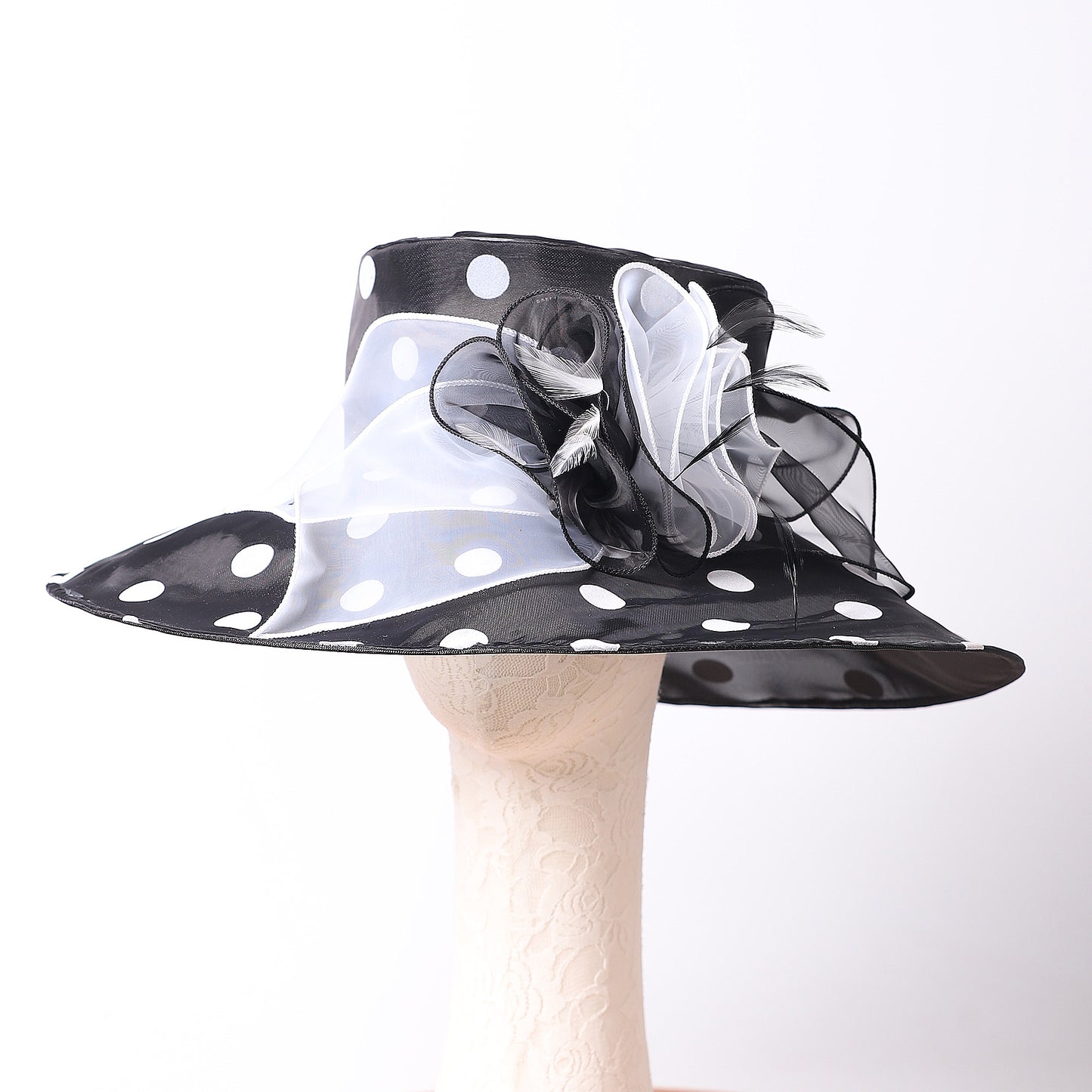 Women Church Hats Wide Brim Sun Derby Hat Organza Fascinators Kentucky Hats for Women Tea Party Wedding Hat 25013